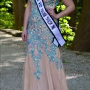 Elegant Beaded Gown with Sash